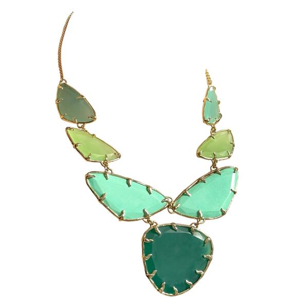 Vintage Kendra Scott Green Marisol Necklace Gold Plated Bib Statement Retired - Picture 5 of 12